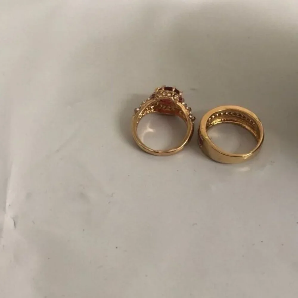 Golden‎ tone 2 piece eternity ring birthstone